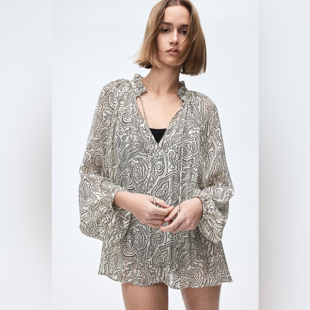 H&M Black and White Paisley Blouse